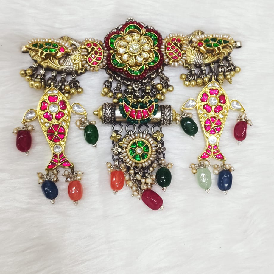 Silver Statement Antique Necklace Set For Women